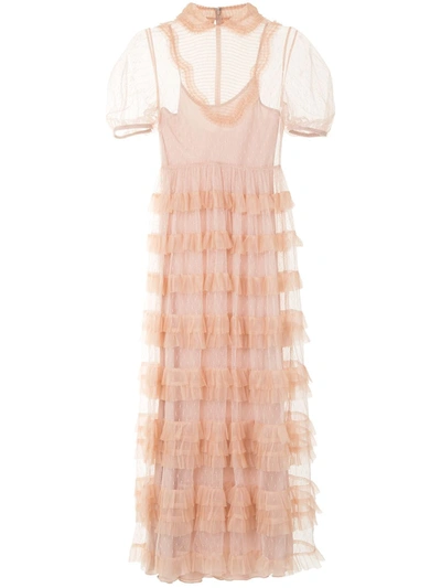 Shop Red Valentino Point D'esprit Ruffled Dress In Pink