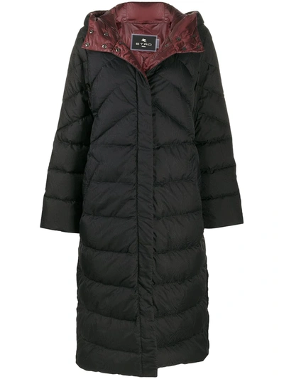 Shop Etro Plumífero Long Puffer Coat In Black