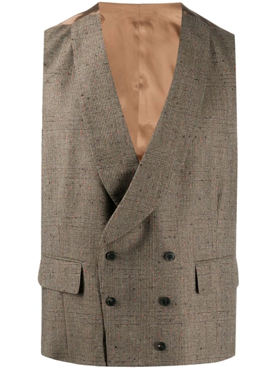 Shop Gabriele Pasini Checked Double-breasted Waistcoat In Brown