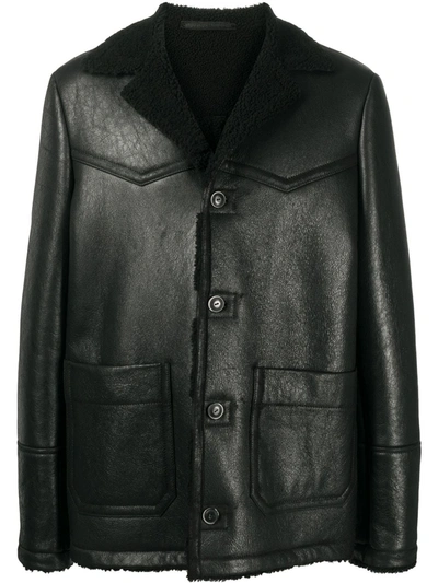 Shop Salvatore Santoro Shearling-trimmed Leather Jacket In Black