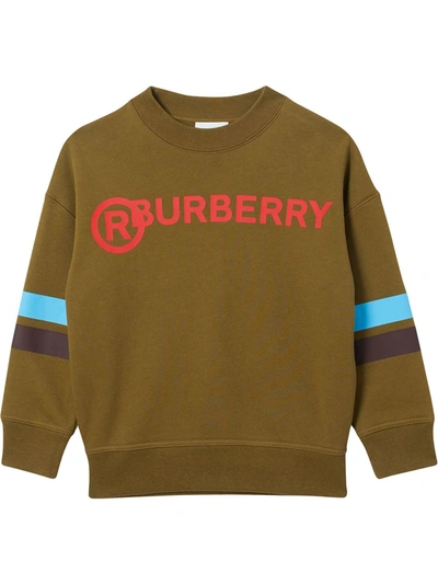 Shop Burberry Stripe Print Cotton Sweatshirt In Green