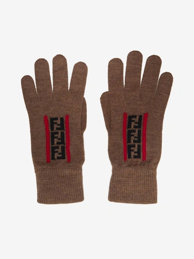 Shop Fendi Ff Logo Wool Gloves