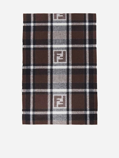 Shop Fendi Ff Logo Check Wool And Angora Scarf