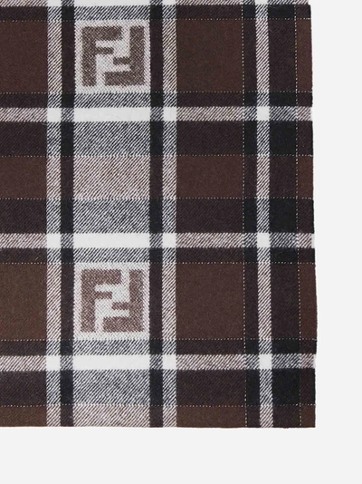 Shop Fendi Ff Logo Check Wool And Angora Scarf