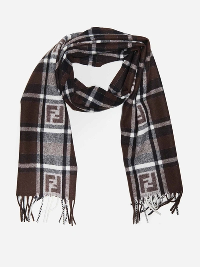 Shop Fendi Ff Logo Check Wool And Angora Scarf