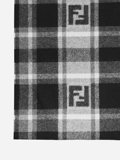 Shop Fendi Ff Logo Check Wool And Angora Scarf
