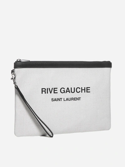 Shop Saint Laurent Rive Gauche Linen And Leather Pouch
