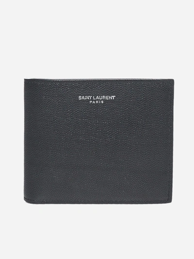 Shop Saint Laurent Grained Leather Bi-fold Wallet