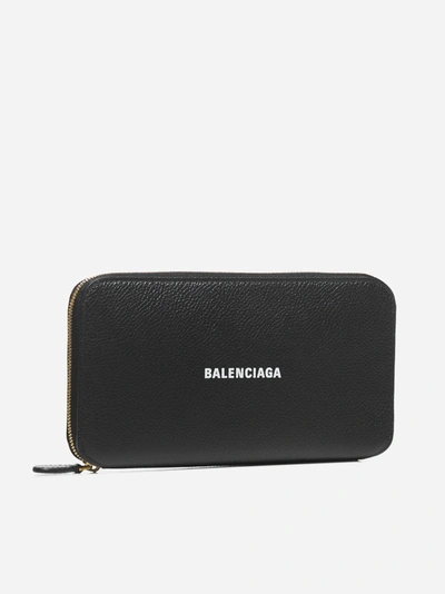Shop Balenciaga Cash Leather Zip-around Wallet
