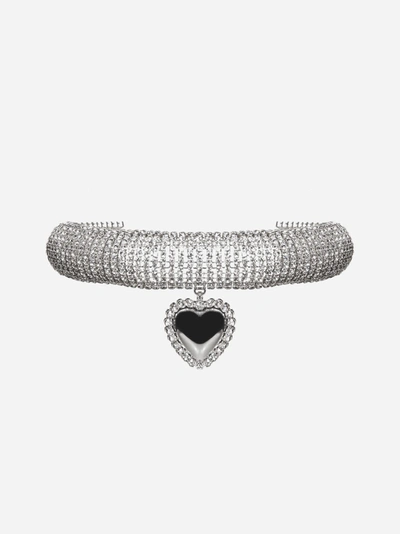 Shop Alessandra Rich Heart-pendant Crystals Choker