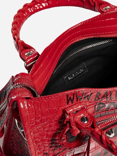 Shop Balenciaga Borsa Mini City In Pelle Croco Con Stampa Graffiti