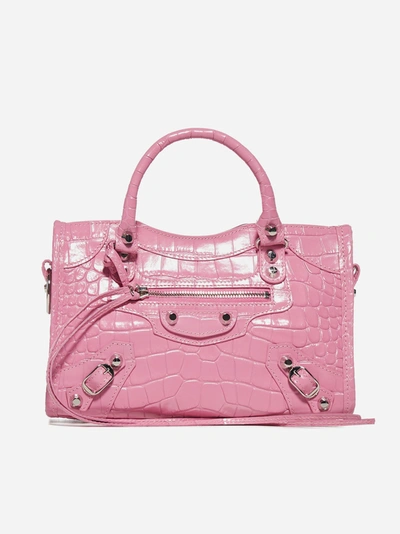 Shop Balenciaga Mini City Crocodile-effect Leather Bag