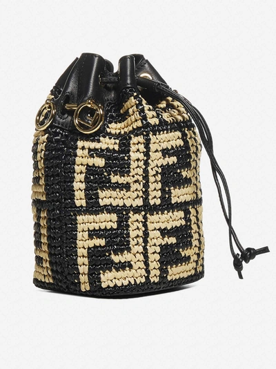 Shop Fendi Mon Tresor Ff Logo Rafia And Leather Mini Bucket Bag