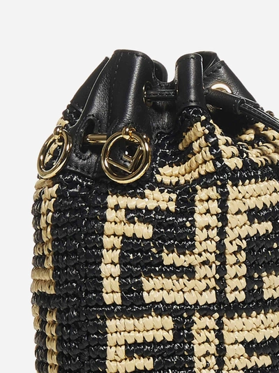 Shop Fendi Mon Tresor Ff Logo Rafia And Leather Mini Bucket Bag