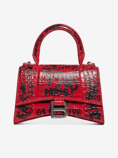 Shop Balenciaga Graffiti-print Hourglass Xs Croco Leather Bag