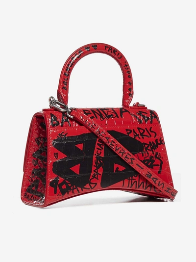 Shop Balenciaga Graffiti-print Hourglass Xs Croco Leather Bag