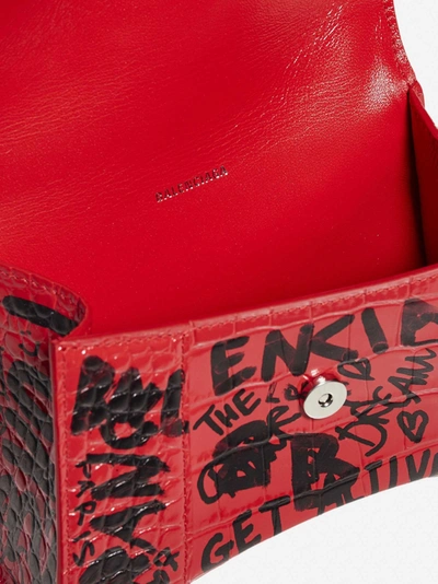 Shop Balenciaga Graffiti-print Hourglass Xs Croco Leather Bag