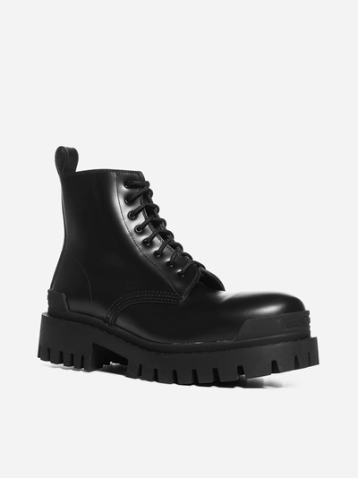 Shop Balenciaga Logo Leather Combat Boots