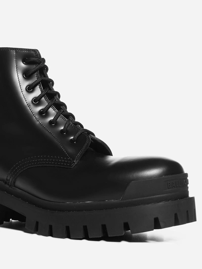 Shop Balenciaga Logo Leather Combat Boots