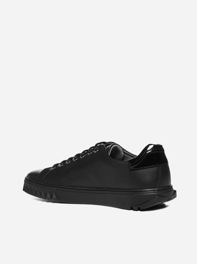 Shop Ferragamo Cube Leather Sneakers