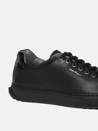 Shop Ferragamo Cube Leather Sneakers