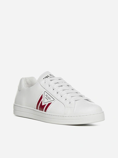 Shop Prada Logo Leather Sneakers