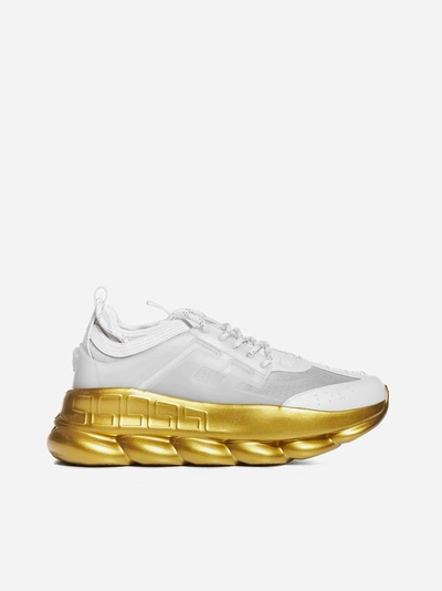 Shop Versace Chain Reaction Nylon And Leather Sneakers