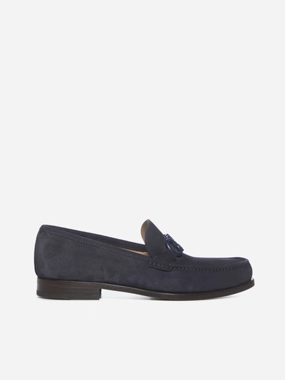 Shop Ferragamo Gancini Suede Loafers