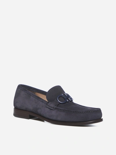 Shop Ferragamo Gancini Suede Loafers