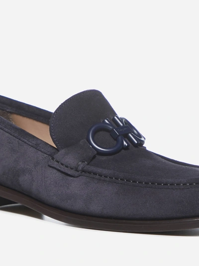 Shop Ferragamo Gancini Suede Loafers