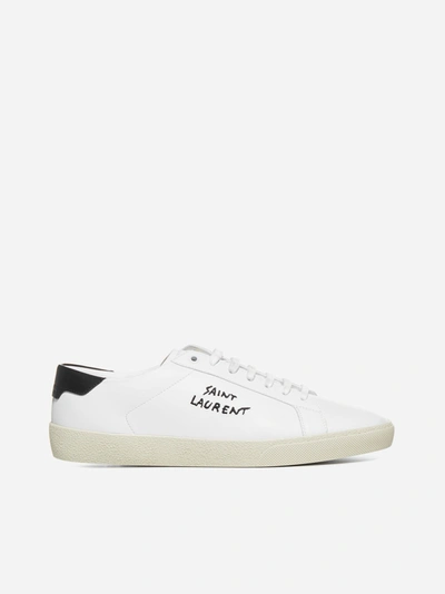 Shop Saint Laurent Logo Court Classic Leather Sneakers