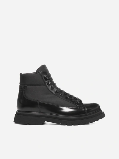 Shop Prada Leather And Nylon Boots