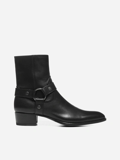 Shop Saint Laurent Wyatt 40 Leather Ankle Boots