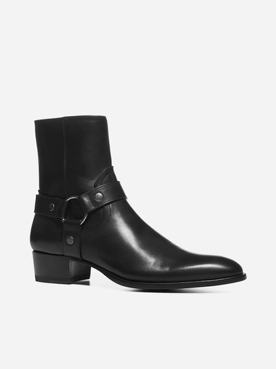 Shop Saint Laurent Wyatt 40 Leather Ankle Boots