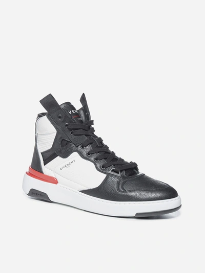 Shop Givenchy Wing High Leather Sneakers In Black - White