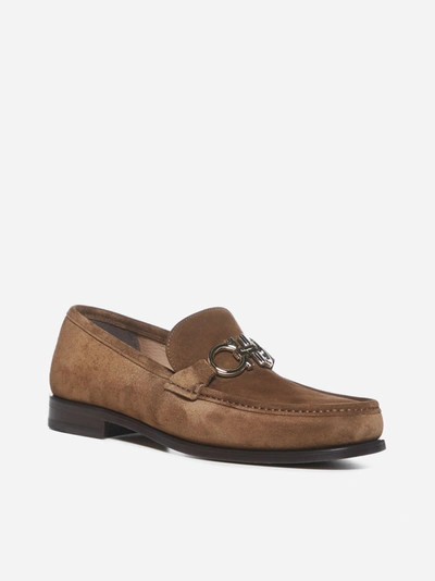 Shop Ferragamo Gancini Suede Loafers