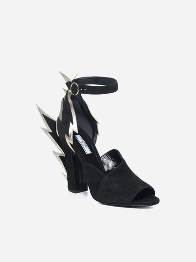 Shop Prada Thunder Suede Sandals In Black