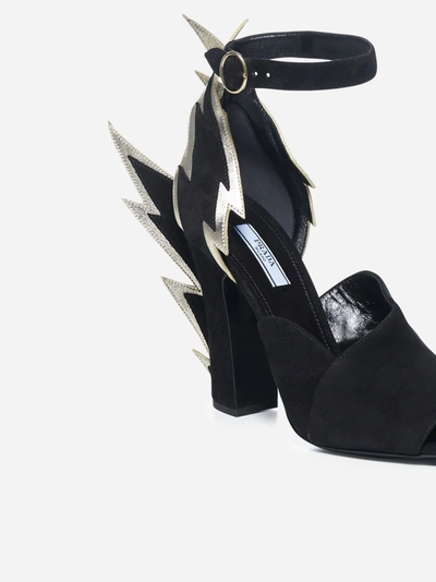 Shop Prada Thunder Suede Sandals In Black