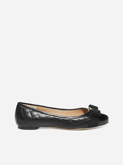 Shop Ferragamo Varina Quilted Leather And Patent Leather Ballet Flats In Black