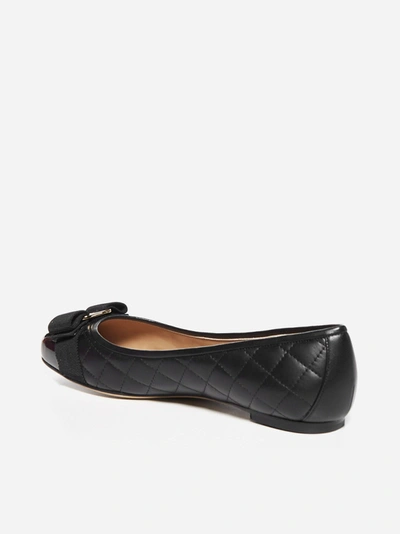 Shop Ferragamo Varina Quilted Leather And Patent Leather Ballet Flats In Black