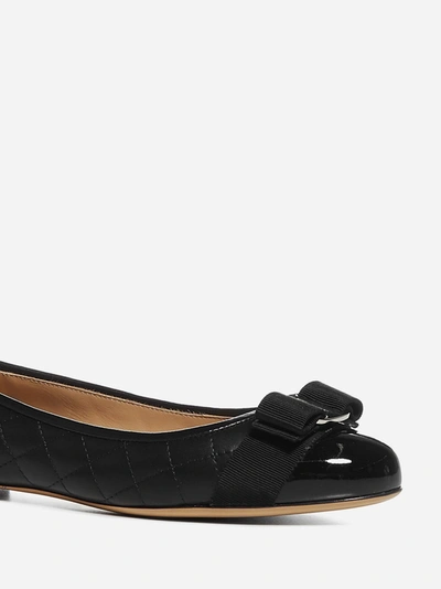 Shop Ferragamo Varina Quilted Leather And Patent Leather Ballet Flats In Black