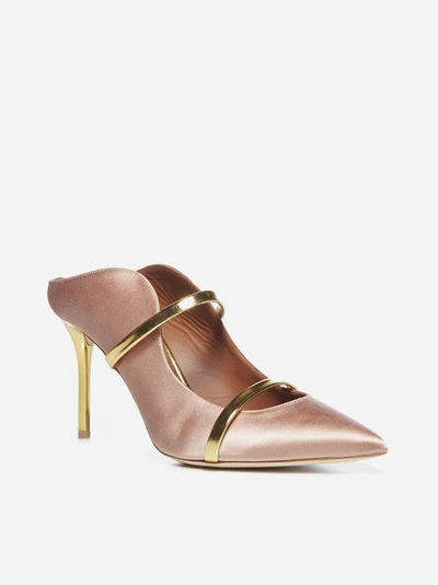Shop Malone Souliers Maureen 85 Satin And Nappa Leather Mules