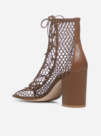 Shop Gianvito Rossi Mesh And Leather Open-toe Ankle Boots
