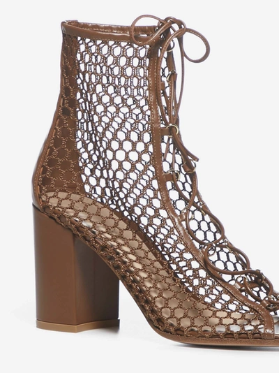 Shop Gianvito Rossi Mesh And Leather Open-toe Ankle Boots