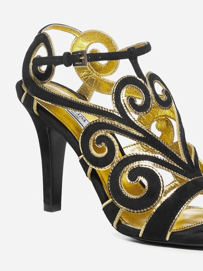 Shop Prada Baroque-style Suede Sandals