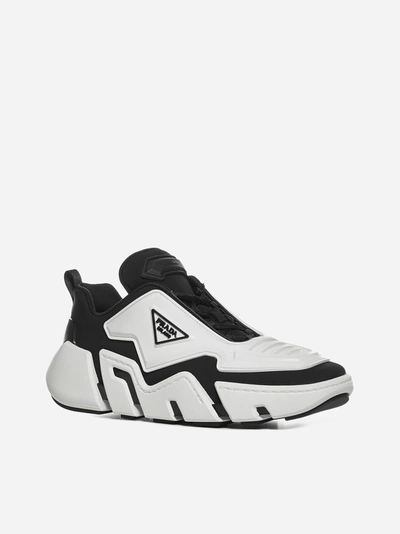 Shop Prada Segment Neoprene And Rubber Sneakers In Black - White