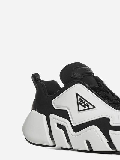 Shop Prada Segment Neoprene And Rubber Sneakers In Black - White