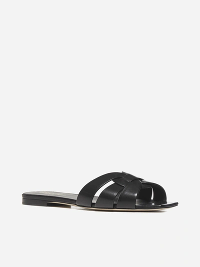 Shop Saint Laurent Tribute Leather Flat Sandals