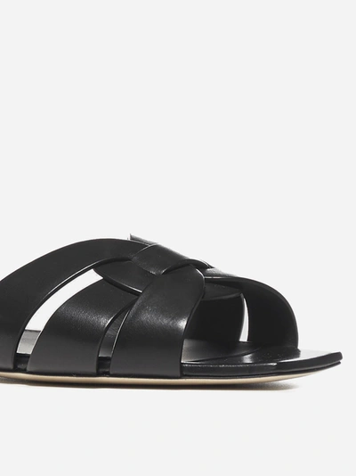 Shop Saint Laurent Tribute Leather Flat Sandals