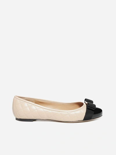 Shop Ferragamo Varina Quilted Leather And Patent Leather Ballet Flats